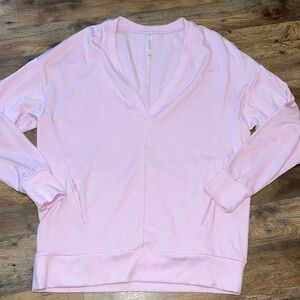 Fabletics V Neck Sweatshirt Women’s S PINK Yoga Gym Oversized Baggy Fit pockets